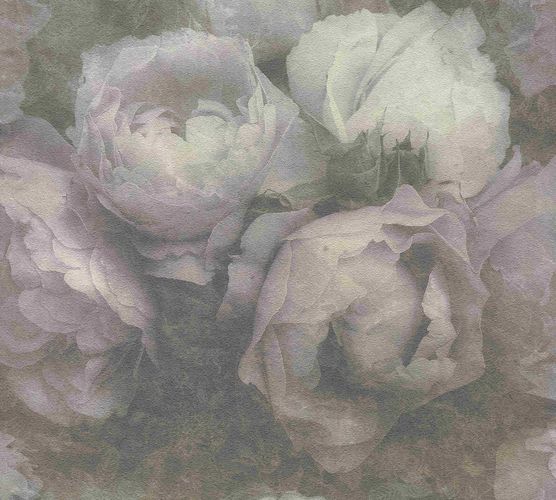 Non-woven wallpaper blossoms green grey purple 37392-1