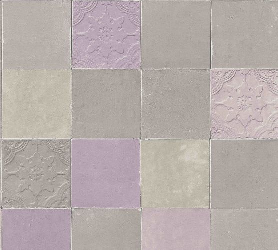 Non-woven wallpaper tiles beige taupe pink 37406-2