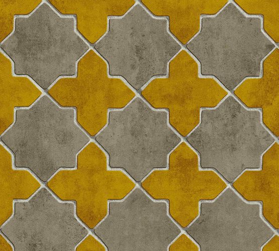 Non-woven wallpaper tile look yellow taupe 37421-2