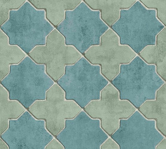 Non-woven wallpaper tile look blue pale green 37421-4