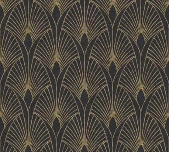 Non-woven wallpaper art deco black gold metallic 37427-3