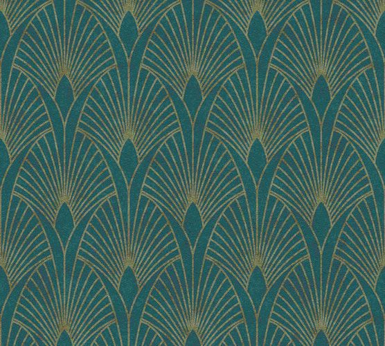 Non-woven wallpaper art deco turquoise gold 37427-5