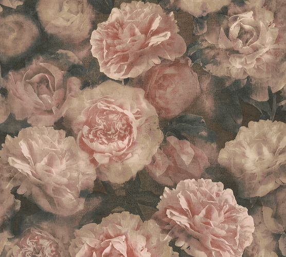 Non-woven wallpaper flowers brown rose green 37402-2