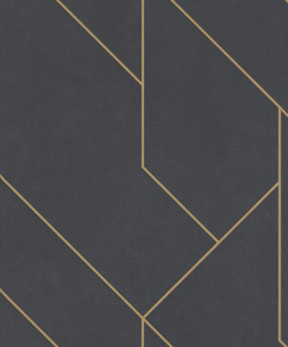 Non-woven wallpaper lines black gold metalic 427431