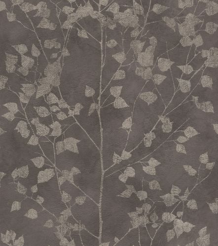 Wallpaper non-woven leaf twigs anthracite silver 416664
