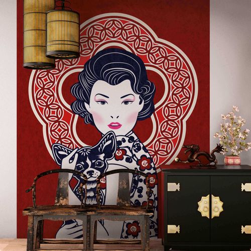 Photo Wallpaper Woman Dog red white DD118780