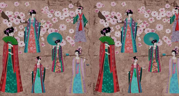 Image Photo Wallpaper Non-Woven China Concubine beige red