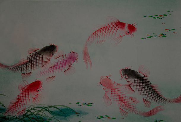 Photo Wallpaper Non-Woven Fishes Koi Pond red green