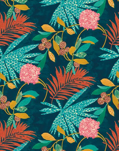 Non-woven wallpaper jungle blue colourful 31860