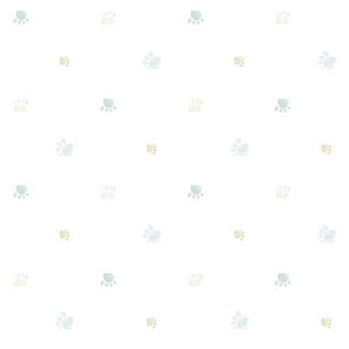 Kids paper wallpaper paws white light green beige 102284