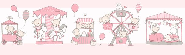 Kids self-adhesive border rabbit bear white rose 102402