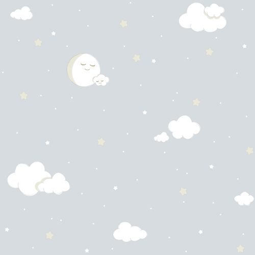 Kids paper wallpaper full moon grey white gold 102213
