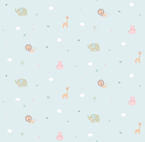 Kids paper wallpaper zoo animals light green rose 102223