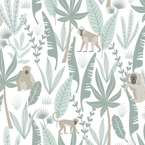 Kidsroom Non-Woven Wallpaper jungle white green 139071