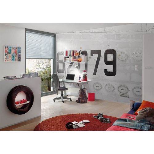 Photo Non-Woven Wallpaper Airplane Numbers grey black