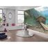 Photo Non-Woven Wallpaper Hut Mountains Lake blue brown 2