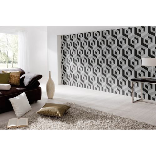 Photo Non-Woven Wallpaper Cubes 3D grey black white