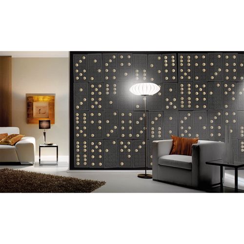 Photo Non-Woven Wallpaper Domino stones black white