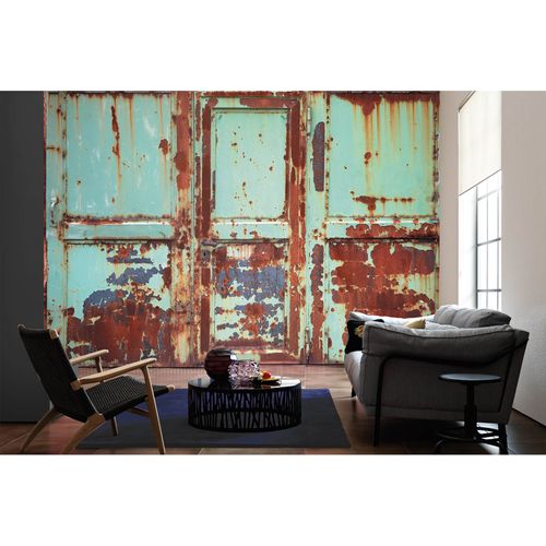 Photo Non-Woven Wallpaper Rusty Door brown grey green