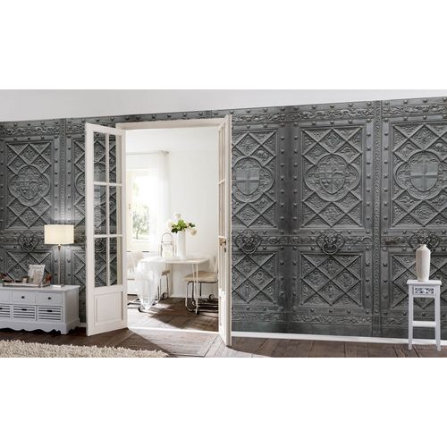 Photo Non-Woven Wallpaper Iron Door Knight grey black