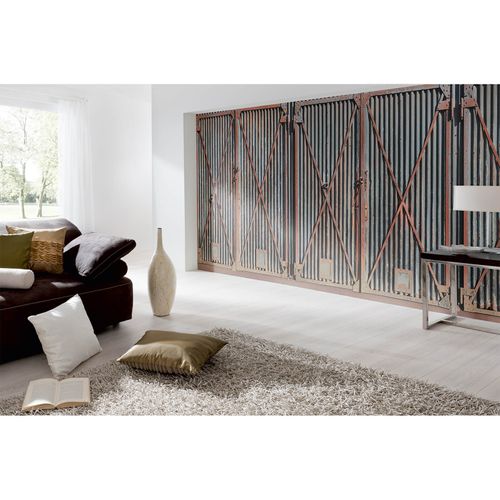 Photo Non-Woven Wallpaper Metal Rust Door blue grey red