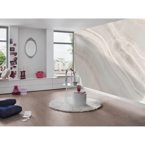 Photo Non-Woven Wallpaper Marble cream orange white