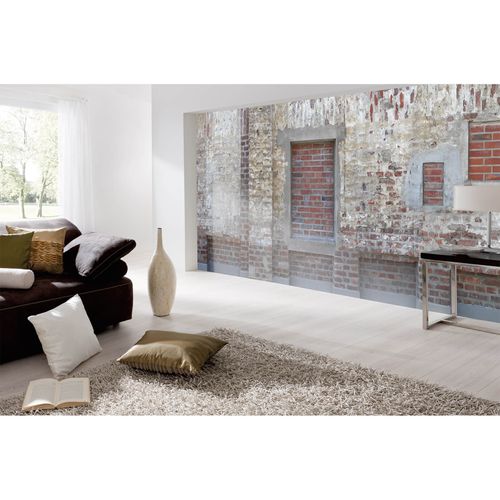 Photo Non-Woven Wallpaper Bricks cream grey red
