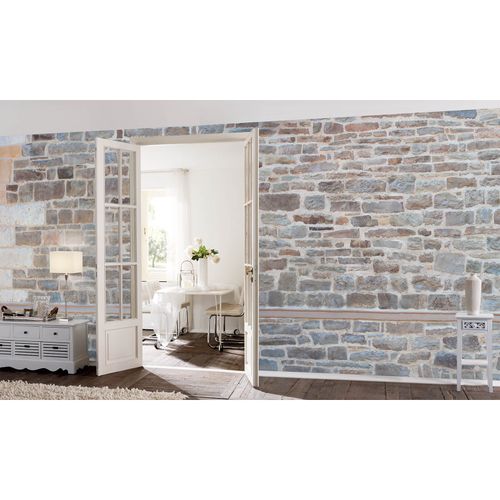 Photo Non-Woven Wallpaper Stone Wall brown cream grey