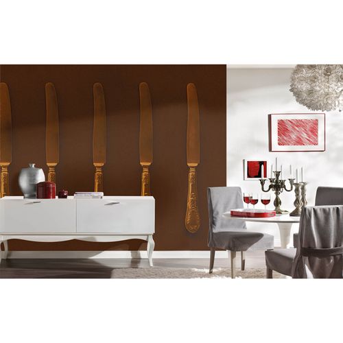 Photo Non-Woven Wallpaper Knife Cutlery brown orange