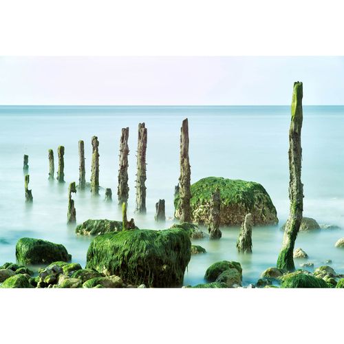 Photo Non-Woven Wallpaper Rocks Water blue green