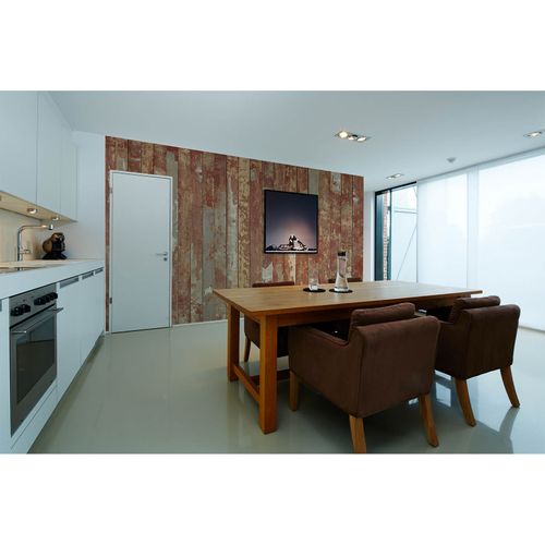 Photo Non-Woven Wallpaper Wood brown cream grey