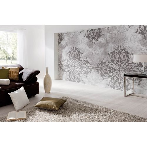 Photo Non-Woven Wallpaper Ornaments Baroque grey white