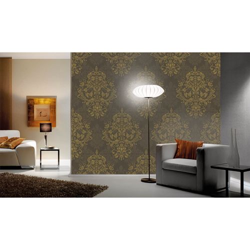 Photo Non-Woven Wallpaper Baroque brown green
