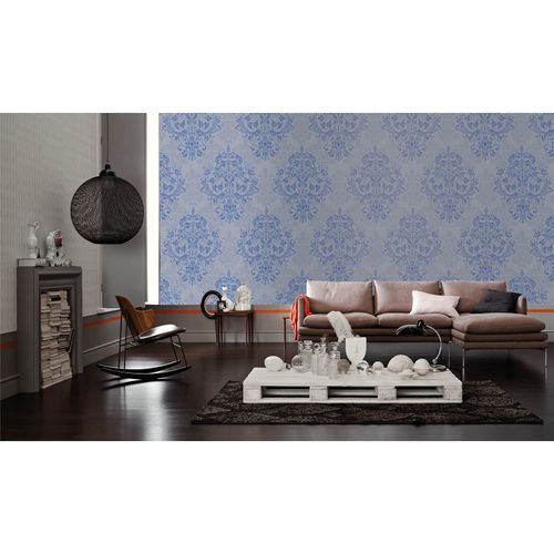 Photo Non-Woven Wallpaper Baroque Ornaments blue