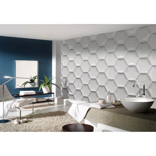 Photo Non-Woven Wallpaper Combs Plastic grey white