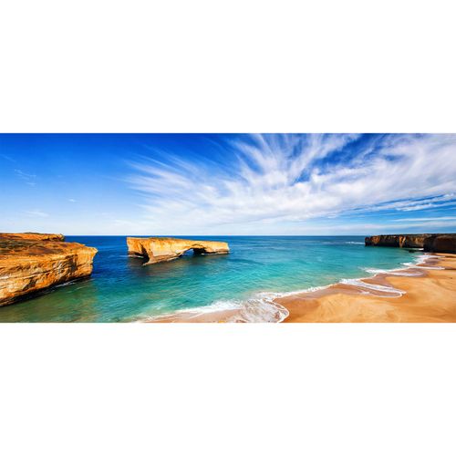 Photo Non-Woven Wallpaper Bay Sea Beach blue brown