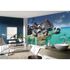 Photo Non-Woven Wallpaper Sea Rocks Palms blue brown 1