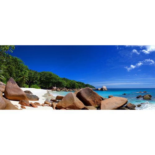Photo Non-Woven Wallpaper Beach Sea Rocks blue brown