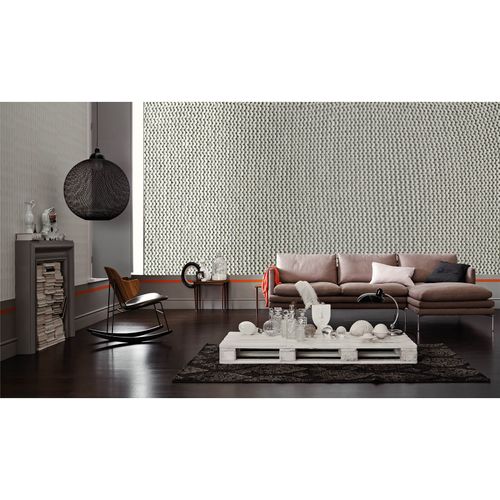 Photo Non-Woven Wallpaper Knitting Textile 3D grey