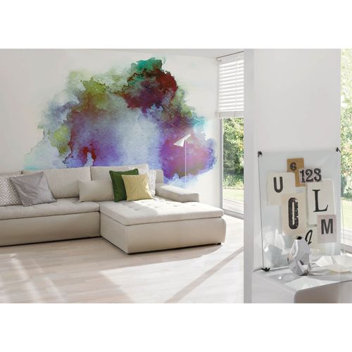 Photo Non-Woven Wallpaper Watercolour blue grey purple