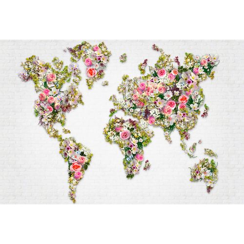 Photo Non-Woven Wallpaper Flowers World Map green rose