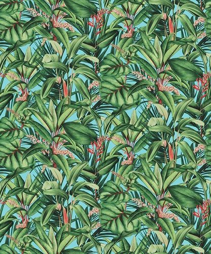 Non-woven wallpaper floral leaves blue green red 10122-18