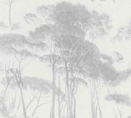 Non-woven wallpaper trees white grey 37651-3
