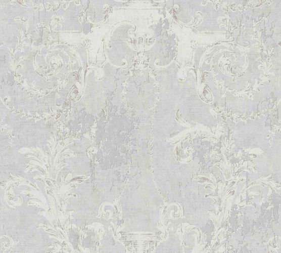 Non-woven wallpaper baroque grey white 37653-1