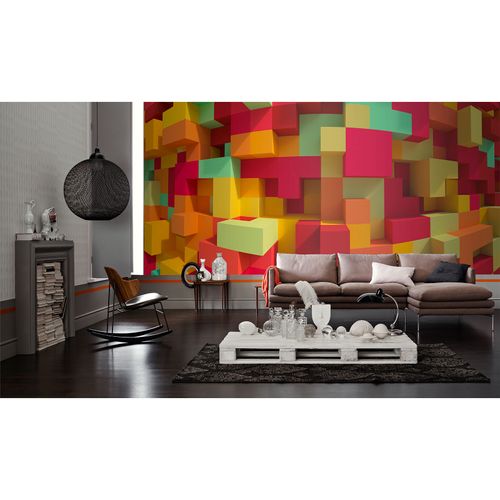 Photo Wallpaper 3D Cubes yellow green DD108895