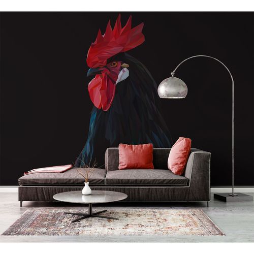 Photo Wallpaper Rooster Polygon red black DD108925