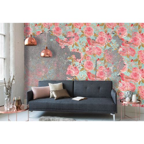 Photo Wallpaper Roses Stone Wall grey DD109010