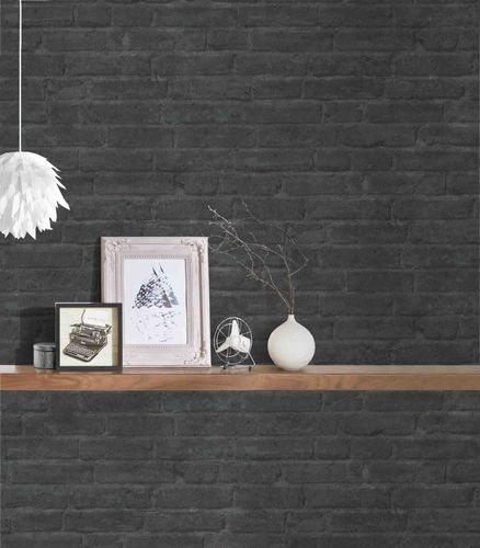 Wallpaper non-woven stone wall anthracite 37747-5