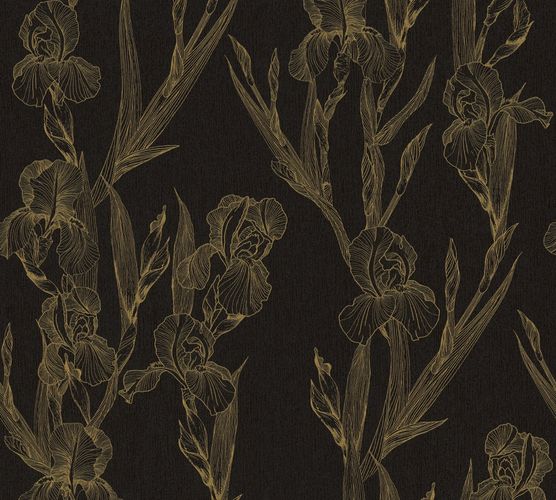 Non-woven wallpaper floral black yellow 37526-3
