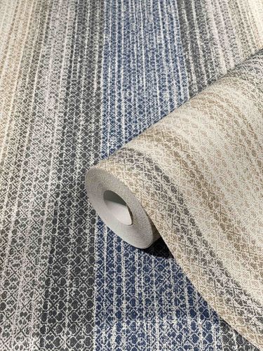 Non-Woven Wallpaper Stripes Ethno beige blue 32655